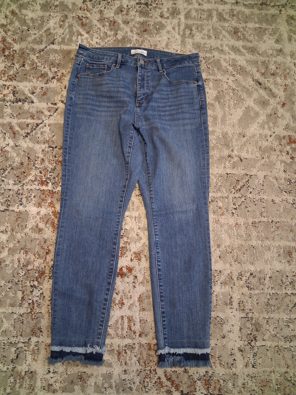 LOFT Women's Blue High-Rise Ankle Jeans with Frayed Hem